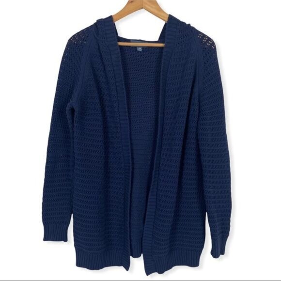 Modcloth Knit Open Front Hooded Cardigan Navy XS - Picture 1 of 7